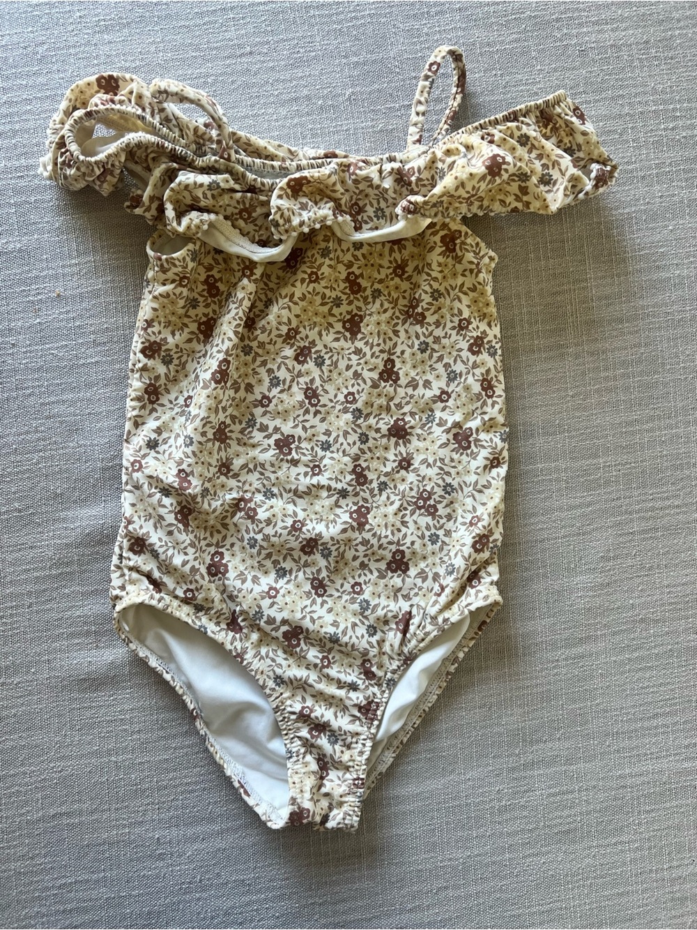 Rylee + Cru Cream One-Piece Swimsuit with Brown Floral Print